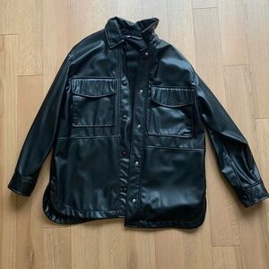 Zara Black Leather Shirt Jacket